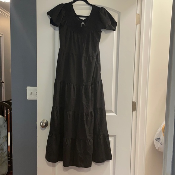 Black scope Neck short sleeve long cotton dress new - Picture 1 of 6